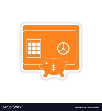 Stylish sticker on paper safe and piggy bank vector image