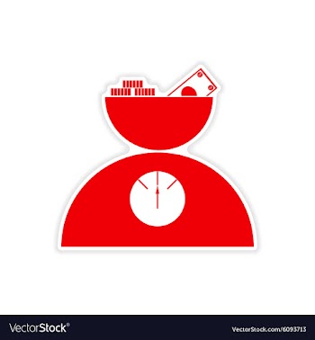 Stylish sticker on paper Scale full of money vector image