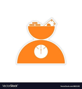 Stylish sticker on paper Scale full of money vector image