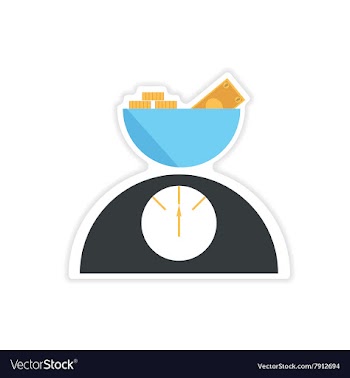 Stylish sticker on paper Scale full of money vector image