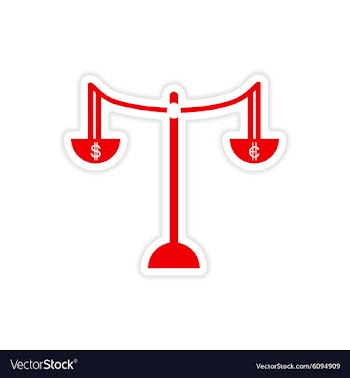 Stylish sticker on paper Scales and coins vector image