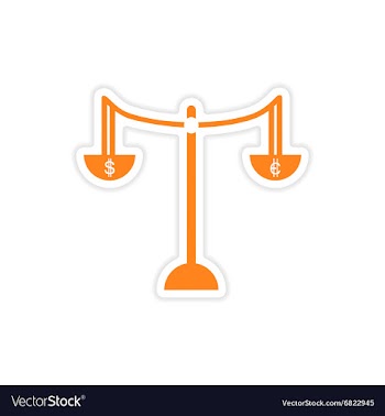 Stylish sticker on paper Scales and coins vector image