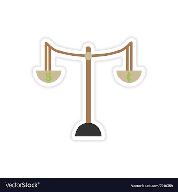Stylish sticker on paper Scales and coins vector image