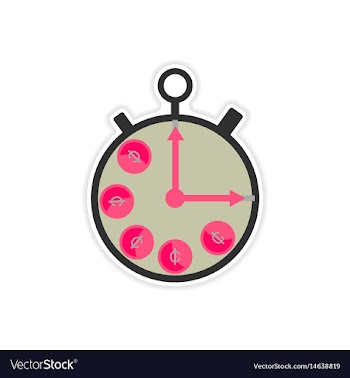 Stylish sticker on paper stopwatch and money vector image
