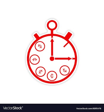Stylish sticker on paper Stopwatch and money vector image