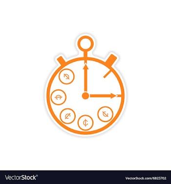 Stylish sticker on paper Stopwatch and money vector image