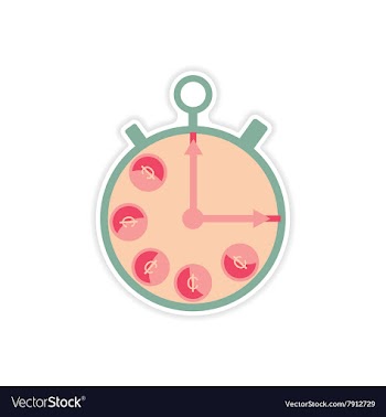 Stylish sticker on paper Stopwatch and money vector image