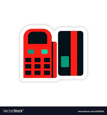 Stylish sticker on paper terminal and bank card vector image