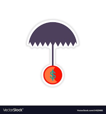 Stylish sticker on paper umbrella and coins vector image