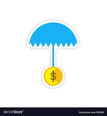 Stylish sticker on paper umbrella and coins vector image