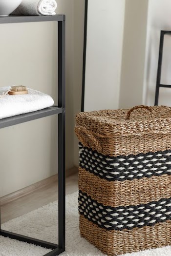 Stylish Wicker Storage Basket with Black Stripes