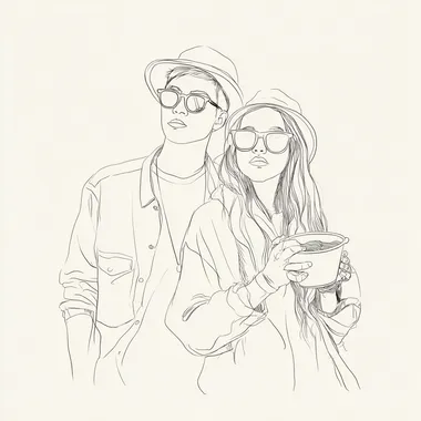 Stylish Youthful Couple Enjoying Ramen at Music Festival Stylish Youthful Couple Enjoying Ramen at Music Festival