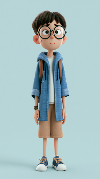 Stylized 3D Animated Character of a Chinese High School Student