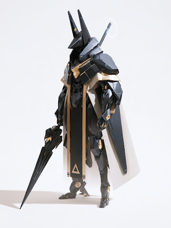 Stylized Black and Gold Character on White Background