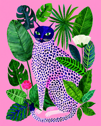Stylized Cat Among Tropical Foliage