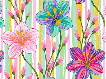 Stylized Colorful Flower Illustration on Striped Background