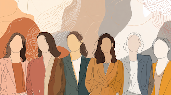 Stylized Corporate Women Illustration with Topographic Lines