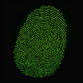 Stylized Fingerprint Icon with Matrix Code