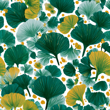 Stylized Ginkgo Leaf Pattern on White Background