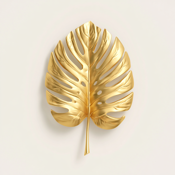 Stylized Golden Monstera Leaf Sculpture
