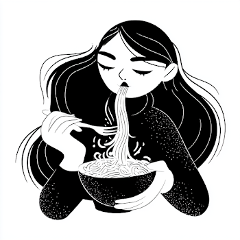 Stylized Illustration of a Kyrgyz Girl Eating Noodles