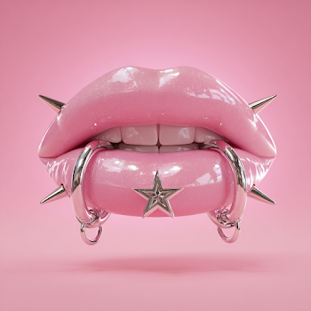 Stylized Lips with Piercings and Vibrant Background