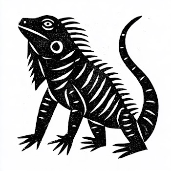 Stylized Minimalist Iguana in Scandinavian Block Print Style