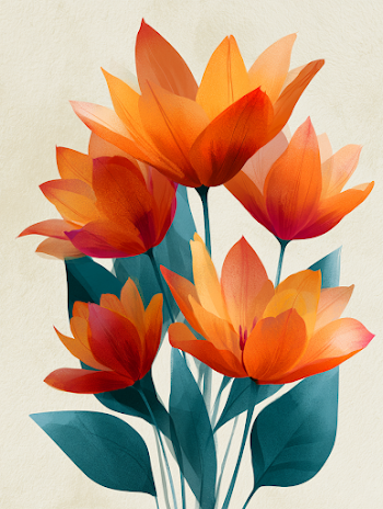 Stylized Orange Tulips in Gouache Texture
