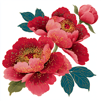 Stylized Peonies on White Background