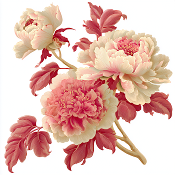 Stylized Peonies on White Background