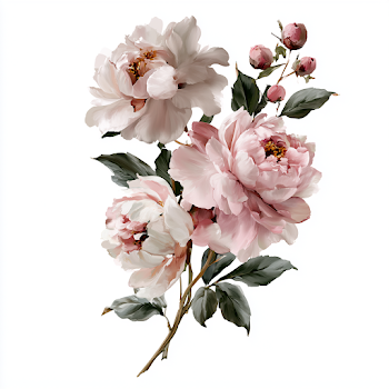 Stylized Peonies on White Background