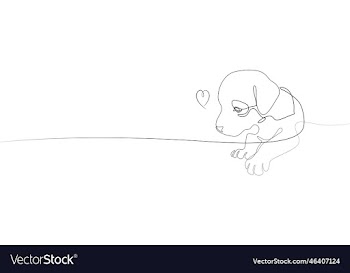 stylized puppy and heart line drawing