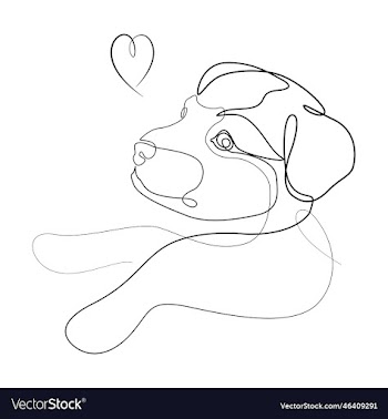 stylized puppy and heart line drawing