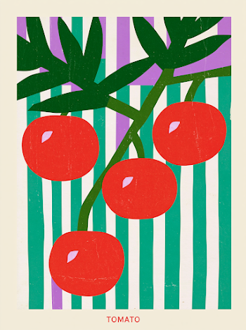 Stylized Red Tomatoes on Vine with Vintage Texture