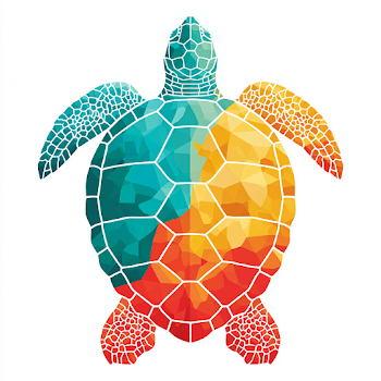Stylized Sea Turtle Icon with Geometric Mosaic Shell