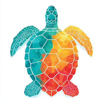 Stylized Sea Turtle Icon with Geometric Mosaic Shell