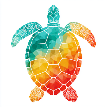 Stylized Sea Turtle Icon with Geometric Mosaic Shell