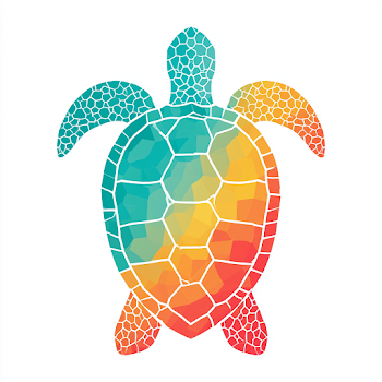 Stylized Sea Turtle Icon with Mosaic Shell