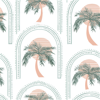 Stylized Tropical Pattern with Palm Trees and Sun