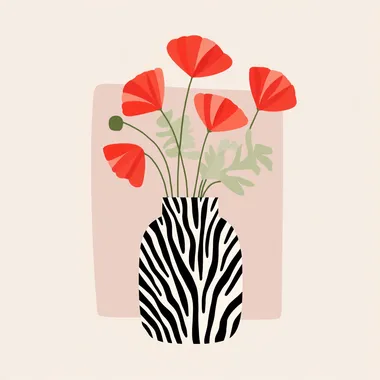 Stylized Vase with Red Poppies and Zebra Stripes Stylized Vase with Red Poppies and Zebra Stripes