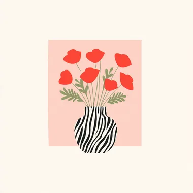 Stylized Zebra Stripe Vase with Red Poppy Bouquet Stylized Zebra Stripe Vase with Red Poppy Bouquet