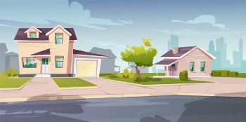 Suburban houses, cottage with garage Free Vector