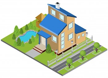 Suburbia building concept with town house swimming pool isometric Free Vector