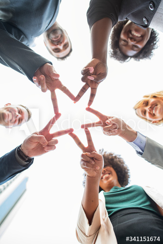 Successful business people making a star