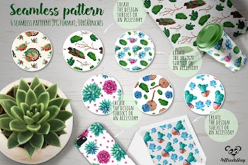 Succulent watercolor seamless pattern