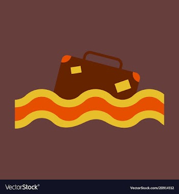 Suitcase in the ocean island in the ocean vector image