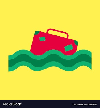 Suitcase in the ocean island in the ocean vector image