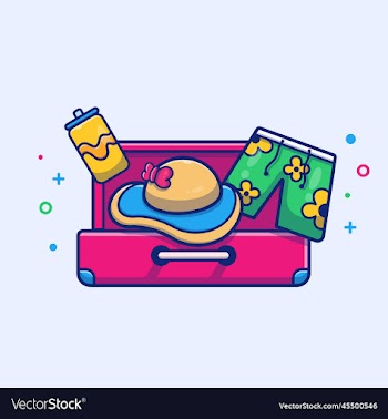 suitcase with hat and swimsuit cartoon