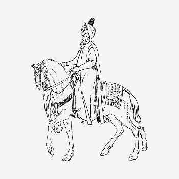 Sultan, horse riding drawing, vintage | Free PSD - rawpixel