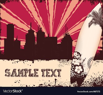 Summer background with city and surfboard vector image